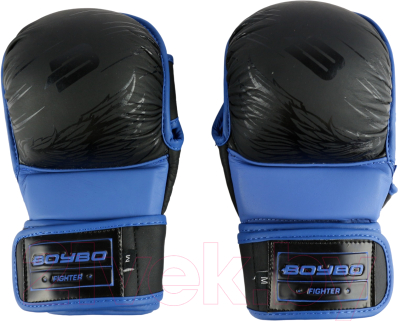 Перчатки для единоборств BoyBo Wings для ММА кожаные (XL, черный/синий)