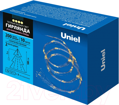 Светодиодная гирлянда Uniel ULD-E0200-200/STB/3AA / UL-00008667 (теплый белый)