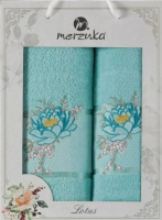 Набор полотенец Merzuka Lotus / 11296 (2шт, в коробке, бирюзовый) - 