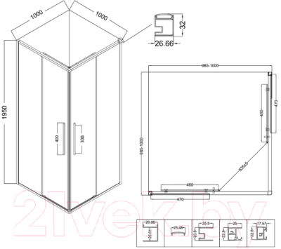 Душевой уголок Niagara NG-2824-34BLACK 100x100x195 (черный матовый/тонированное стекло)