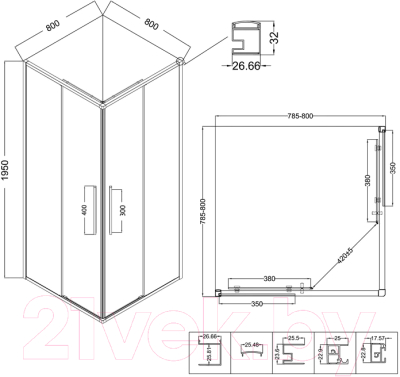 Душевой уголок Niagara NG-6822-34BLACK 80x80x195 (черный матовый/прозрачное стекло)