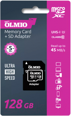 Карта памяти Olmio microSDXC 128GB V30 UHS-I Class 3 (U3)