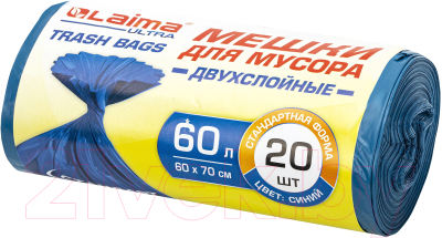 Пакеты для мусора Laima Ultra 60л / 607687 (20шт, синий)