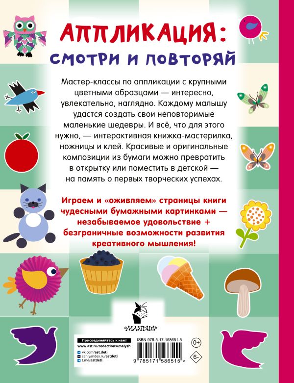 Развивающая книга АСТ Аппликация: смотри и повторяй, твердая обложка (Дмитриева Валентина) — фото 3