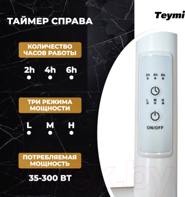 Полотенцесушитель электрический Teymi Lina П6 50x80 / E80127TW (с таймером, подключение левое/правое)
