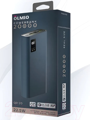 Портативное зарядное устройство Olmio QR-20 QuickCharge 20000mAh 22.5W (темно-синий)