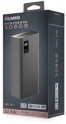 Портативное зарядное устройство Olmio QR-30 QuickCharge 30000mAh 22.5W (серый)