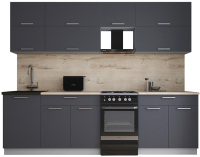 Кухонный гарнитур Интерлиния Мила Gloss 50-26 (графит софт/графит софт/травертин серый) - 