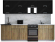 Готовая кухня Интерлиния Мила Gloss 50-26 (черный глянец/дуб вотан/травертин серый) - 