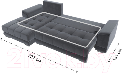 Диван угловой Лига Диванов НордСтар левый / 121110L (велюр серый/подушки велюр серый)