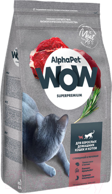 Сухой корм для кошек AlphaPet WOW для взрослых кошек говядина и печень / 121314 (7кг)
