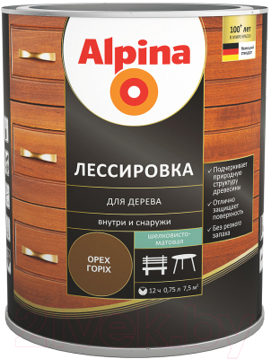 Защитно-декоративный состав Alpina Лессировка (750мл, орех)