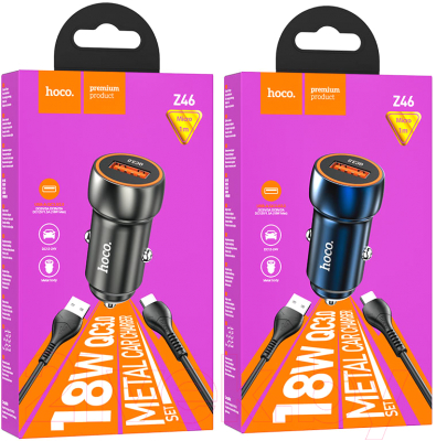Изображение товара Зарядное устройство автомобильное Hoco Z46 QC3.0 18W + кабель Micro (серый)