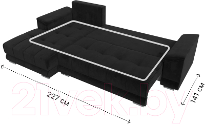 Диван угловой Лига Диванов НордСтар левый / 121112L (велюр черный/подушки велюр черный)