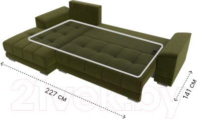 Диван угловой Лига Диванов НордСтар левый / 121114L (микровельвет зеленый/подушки микровельвет зеленый)