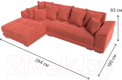 Диван угловой Лига Диванов НордСтар левый / 121119L (микровельвет коралловый/подушки микровельвет коралловый)