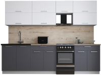Кухонный гарнитур Интерлиния Мила Gloss 50-27 (белый софт/графит софт/травертин серый) - 