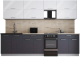 Готовая кухня Интерлиния Мила Gloss 50-29 (белый глянец/графит софт/травертин серый) - 