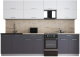 Готовая кухня Интерлиния Мила Gloss 50-29 (белый софт/графит софт/травертин серый) - 