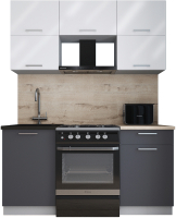Кухонный гарнитур Интерлиния Мила Gloss 60-16 (белый глянец/графит софт/травертин серый) - 