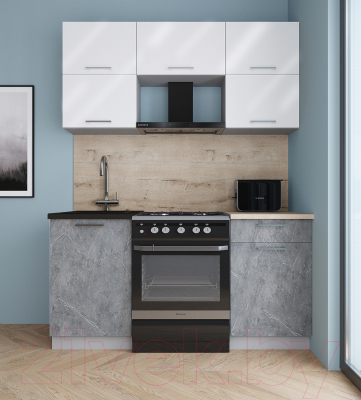 Готовая кухня Интерлиния Мила Gloss 60-16 (белый глянец/керамика/травертин серый)