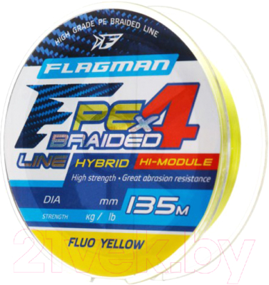 Леска плетеная Flagman Fishing PE Hybrid F4 135m FluoYellow 0.16mm 9.1кг/20lb / 27135-016