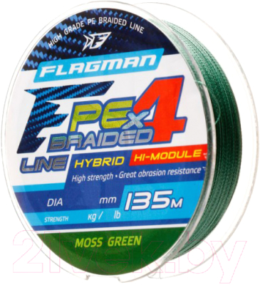 Леска плетеная Flagman Fishing PE Hybrid F4 135m MossGreen 0.08mm. 3.6кг/8lb / 26135-008