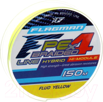 Леска плетеная Flagman Fishing PE Hybrid F4 150m FluoYellow 0.16mm 9.1кг/20lb / 25150-016