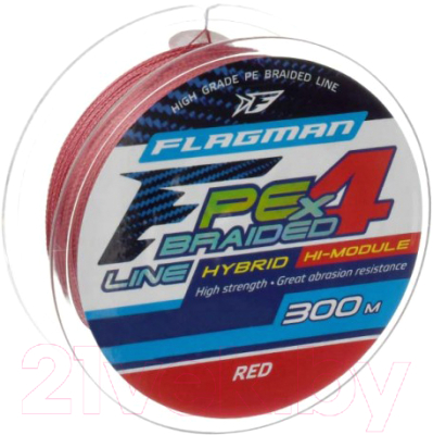 Леска плетеная Flagman Fishing PE Hybrid F4 300м Red 0.45мм 29.5кг 65lb / 30300-045