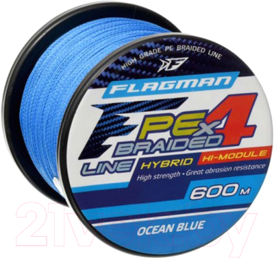 Леска плетеная Flagman Fishing PE Hybrid F4 600м Ocean Blue 0.45мм 29.5кг 65lb / 31600-045