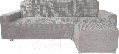 Чехол на угловой диван Mio Tesoro С оттоманкой ПО-3 Люкс 6467 (светло-серый, правый)