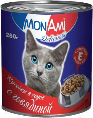 Влажный корм для кошек MonAmi Говядина кусочки в соусе (250гр)