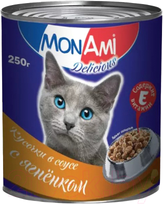 Влажный корм для кошек MonAmi Ягненок кусочки в соусе (250гр)