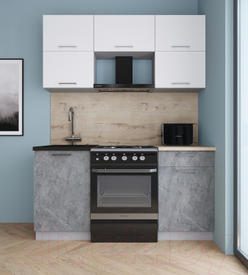 Готовая кухня Интерлиния Мила Gloss 60-16 (белый софт/керамика/травертин серый)