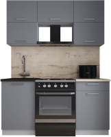 Кухонный гарнитур Интерлиния Мила Gloss 60-16 (серый софт/серый софт/травертин серый) - 
