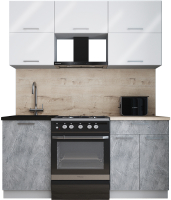 Кухонный гарнитур Интерлиния Мила Gloss 60-17 (белый глянец/керамика/травертин серый) - 