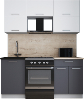Кухонный гарнитур Интерлиния Мила Gloss 60-17 (белый софт/графит софт/травертин серый) - 
