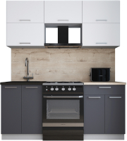Кухонный гарнитур Интерлиния Мила Gloss 60-18 (белый софт/графит софт/травертин серый) - 