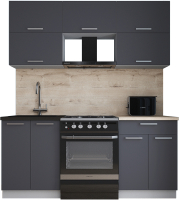 Кухонный гарнитур Интерлиния Мила Gloss 60-18 (графит софт/графит софт/травертин серый) - 