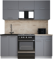 Кухонный гарнитур Интерлиния Мила Gloss 60-18 (серый софт/серый софт/травертин серый) - 
