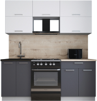 Кухонный гарнитур Интерлиния Мила Gloss 60-19 (белый софт/графит софт/травертин серый) - 