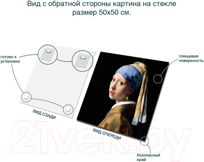 Картина на стекле Stamprint Девушка с жемчужной сережкой Я. Вермеер PT028 (50x50)