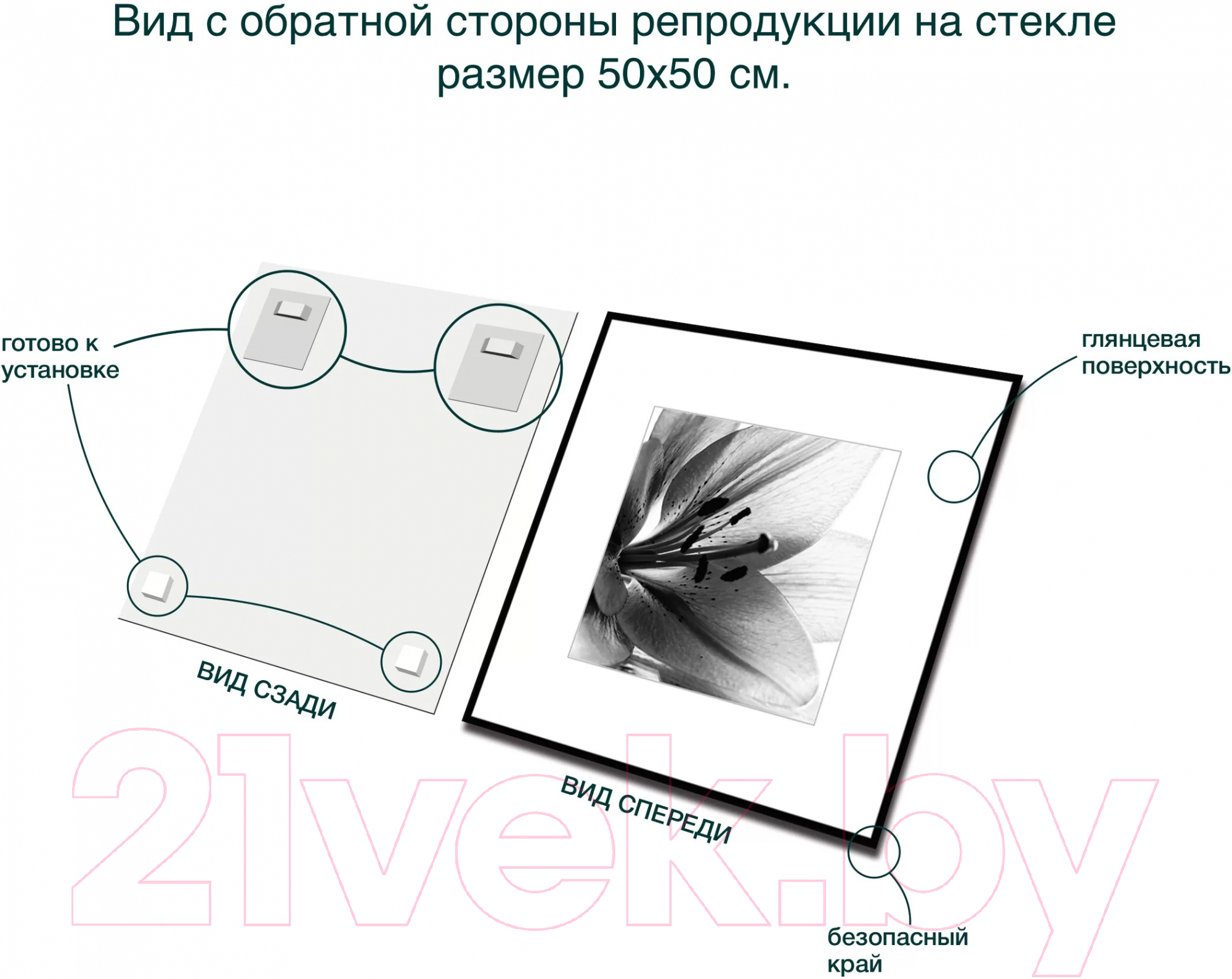 Картина на стекле Stamprint Листья 1 BW007 (50x50) — фото 5