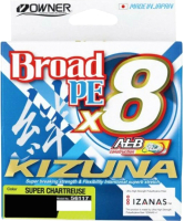 Леска плетеная Owner Kizuna X8 Broad PE Chartreuse 135м 0.19мм 11.9кг / 56117-019 - 