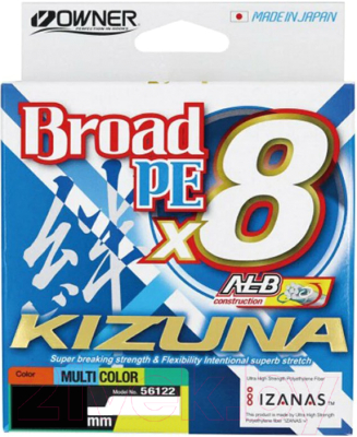 Леска плетеная Owner Kizuna X8 Broad PE Multi Color 10м 300м 0.15мм 8.2кг / 56122-015