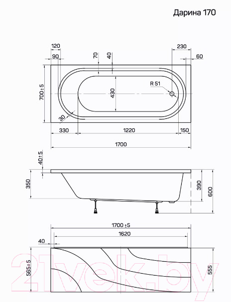 Ванна акриловая 1Марка Darina 170x70
