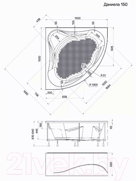 Ванна акриловая 1Марка Daniela 150x150