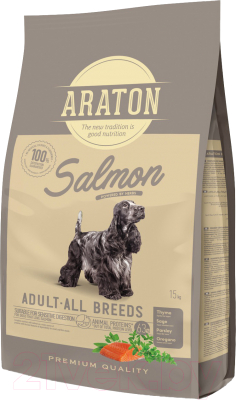 Сухой корм для собак Araton для взрослых собак всех пород с лососем / ART47471 (15кг)