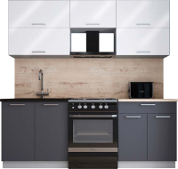 Кухонный гарнитур Интерлиния Мила Gloss 60-21 (белый глянец/графит софт/травертин серый) - 