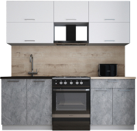 Кухонный гарнитур Интерлиния Мила Gloss 60-21 (белый софт/керамика/травертин серый) - 